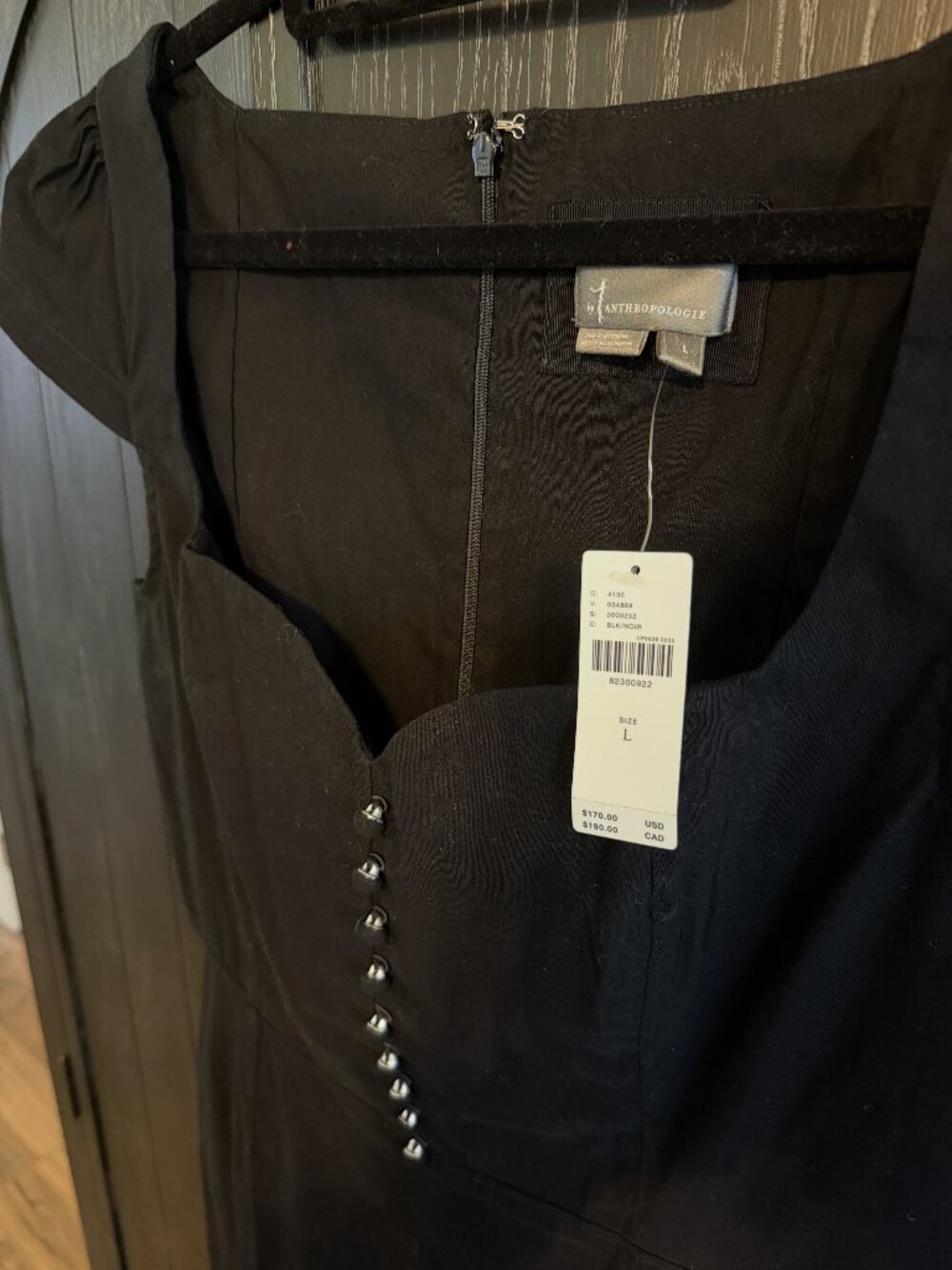 Anthropologie Black Corset Button Front Midi Dress NWT L
